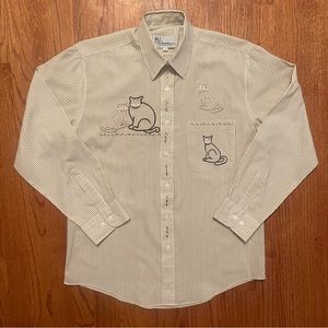 Mili Designs Striped Button Up Shirt With Cat Embellishments size S